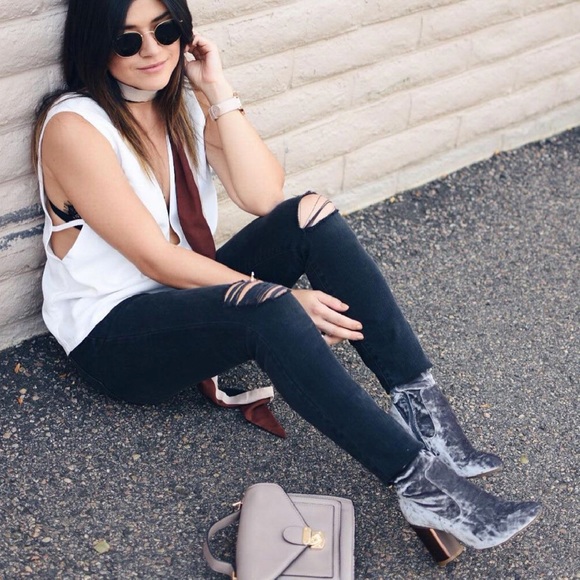 Old Navy Blue Steel Velvet Ankle Boots Size 7 - Picture 2 of 14